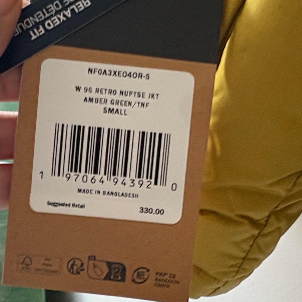 The North Face women’s 96 Retro Nuptse down jacket amber green Small Authentic - Picture 3 of 12